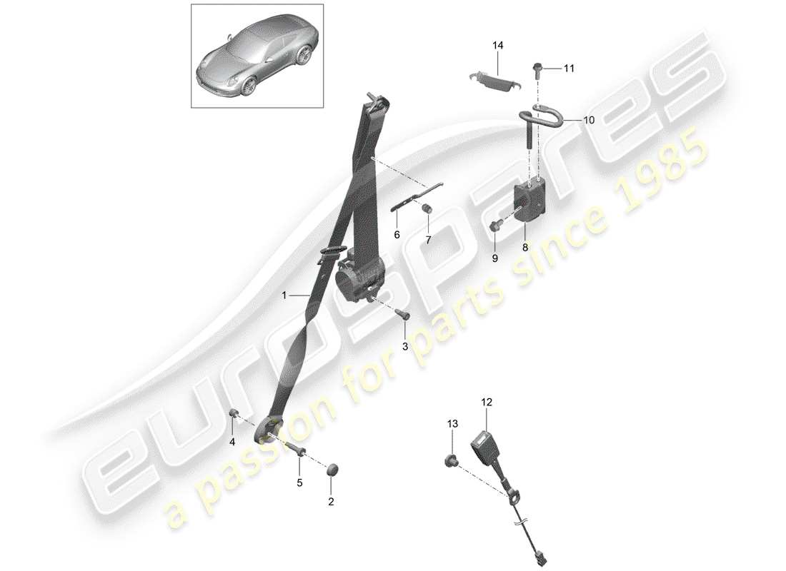 porsche 2016 (991-1) dreipunkt-sicherheitsgurt – teilediagramm