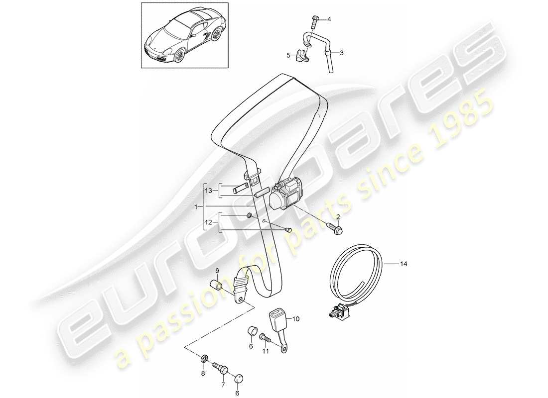 porsche 2012 (987 cayman) dreipunkt-sicherheitsgurt – teilediagramm