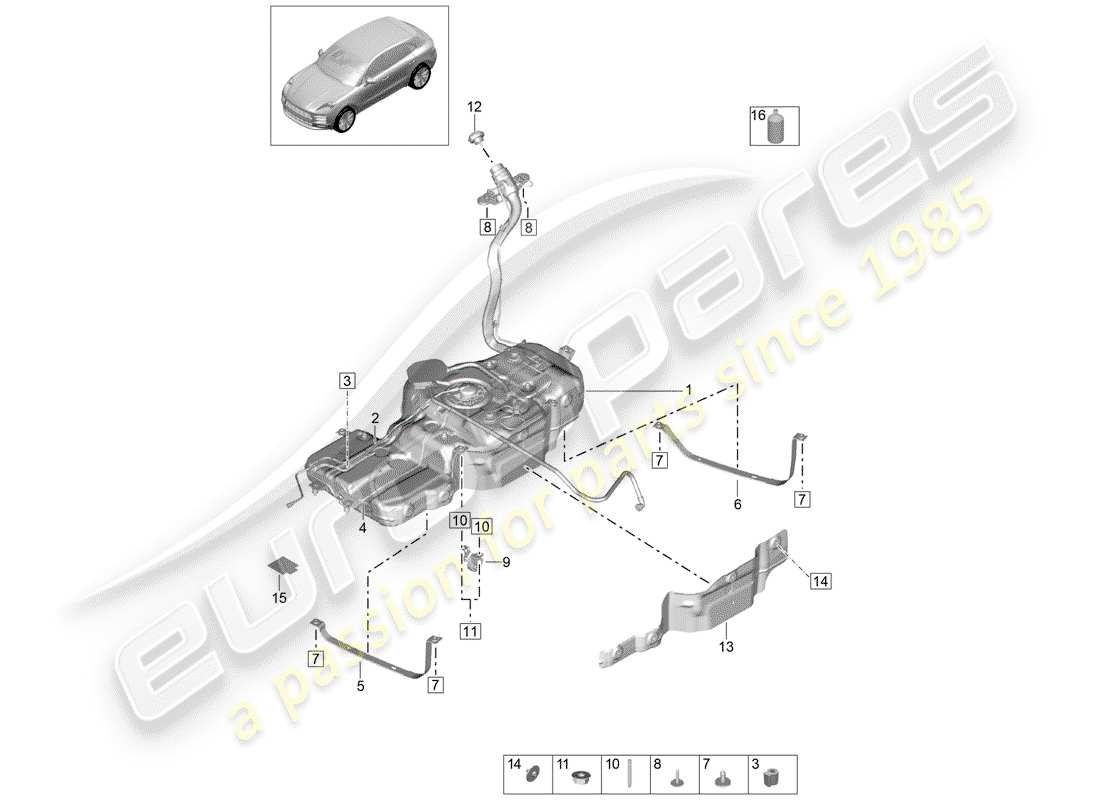 porsche 2020 (macan) kraftstofftank mit ersatzteildiagramm
