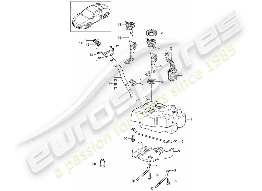 porsche 2011 (987 cayman) kraftstofftank teilediagramm