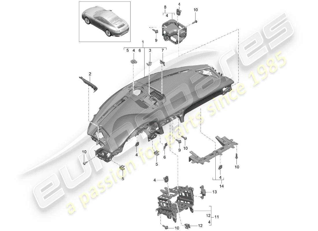 porsche 2019 (991-2) armaturenbrettverkleidung - ersatzteildiagramm
