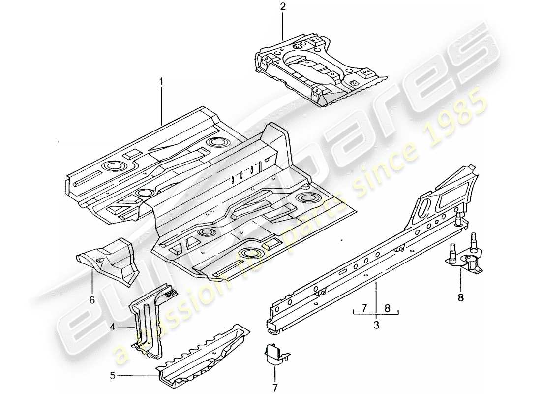 porsche 2000 (986 boxster) bodenplatten ersatzteildiagramm