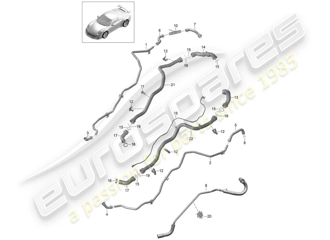 porsche 2018 (991-2 r/gt3/rs) wasserkühlung teilediagramm
