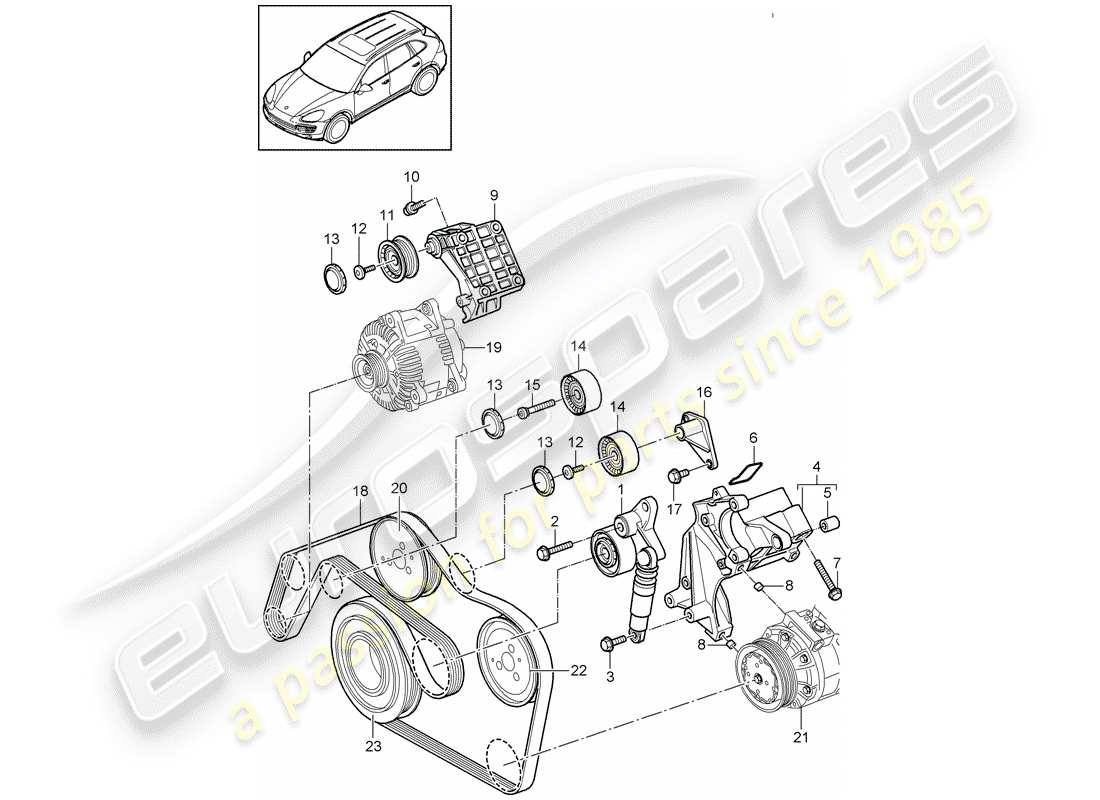 porsche 2011 (cayenne e2 92a) riemenspanner ersatzteildiagramm