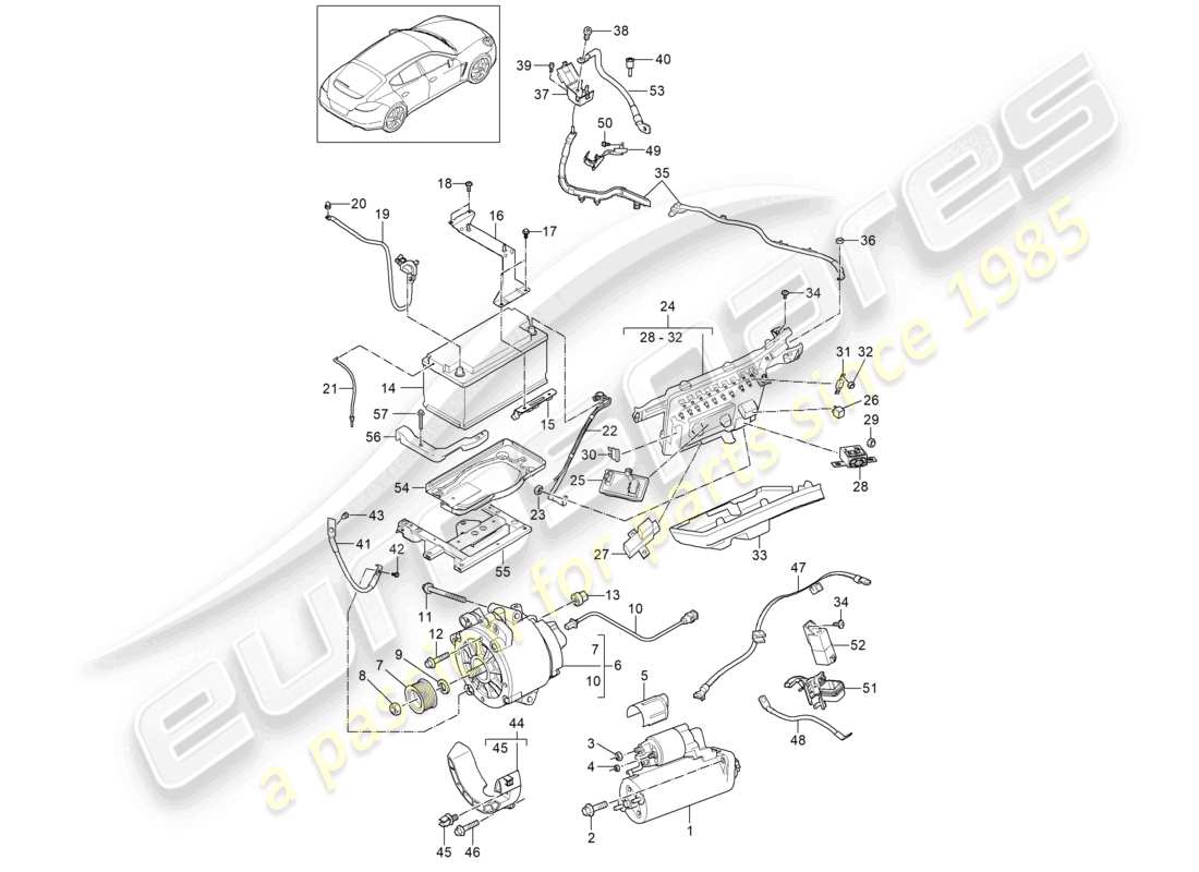 porsche 2012 (panamera 970) starter lichtmaschine batterie potentialverteiler teilediagramm