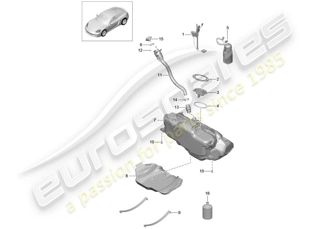 porsche 2018 (718 cayman) kraftstofftank teilediagramm
