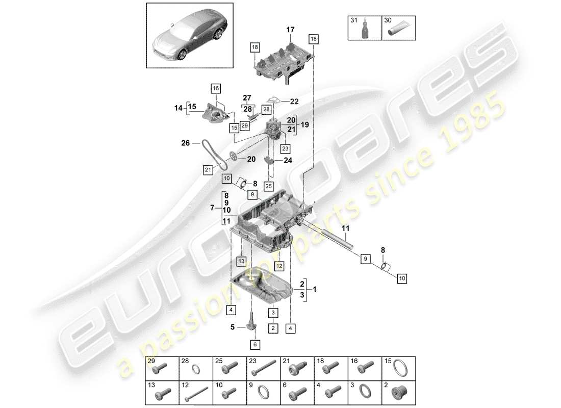 porsche 2020 (panamera 971-1) ölleitendes gehäuse ersatzteildiagramm