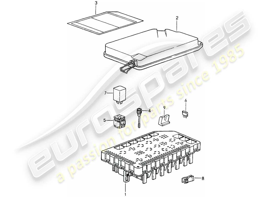 porsche 1990 (964) sicherungskasten/relaisplatte ersatzteildiagramm