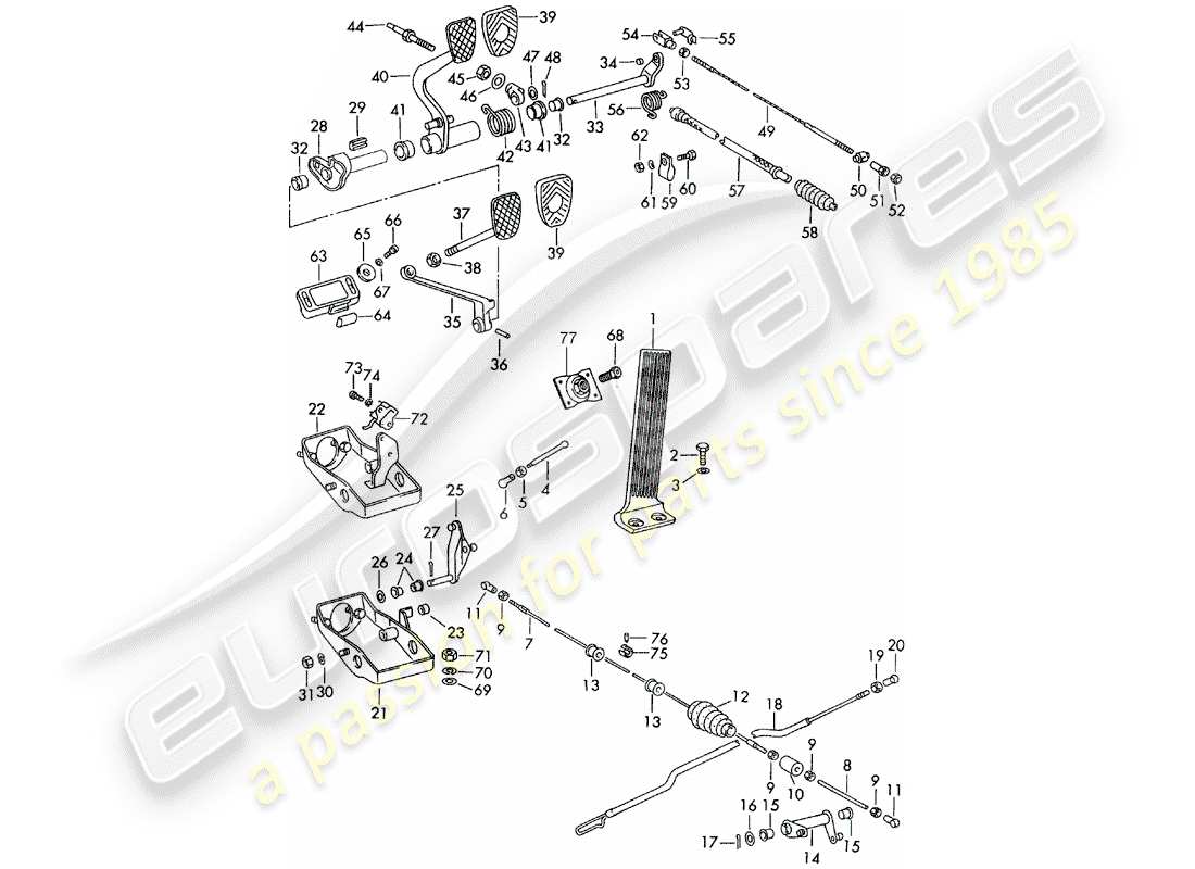 porsche 1969 (911/912) pedale - für fahrzeuge mit - schaltgetriebe ersatzteildiagramm
