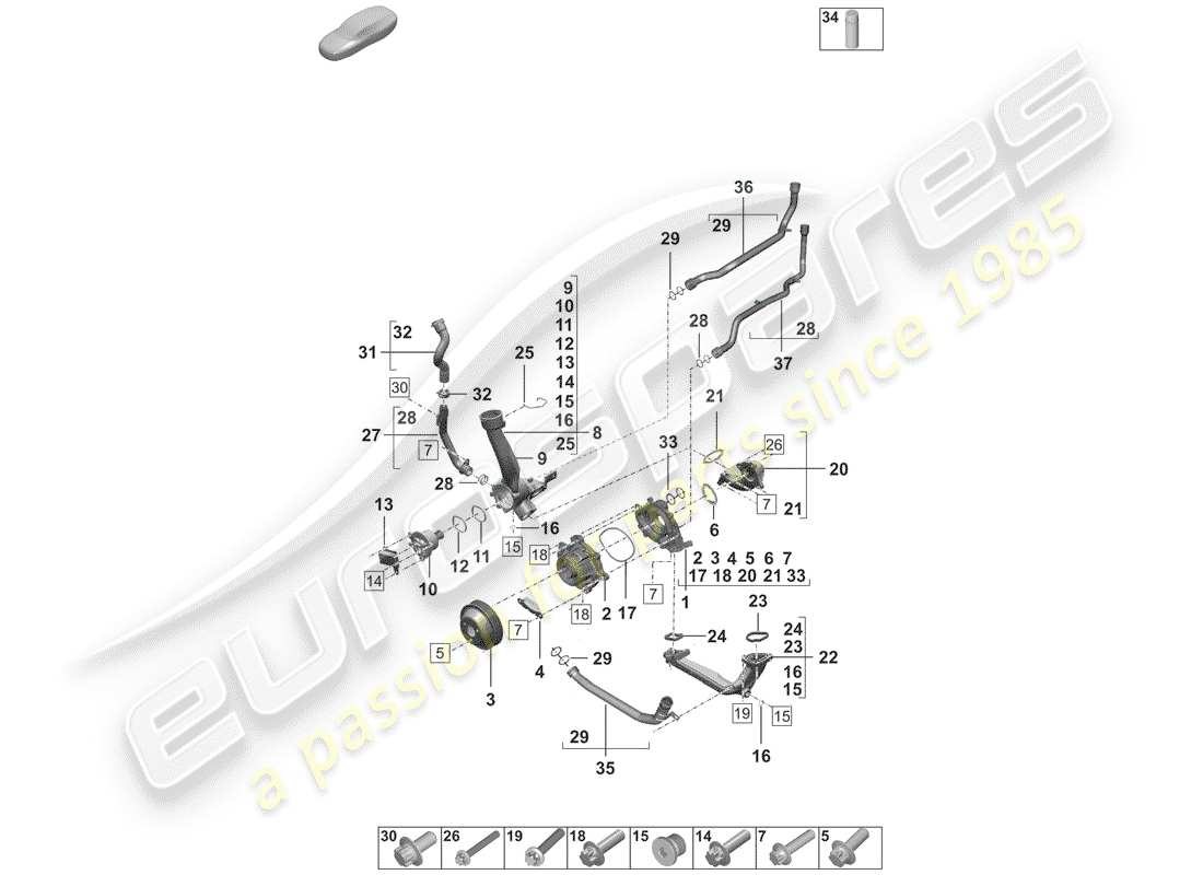 porsche 2020 (992-1) wasserpumpe teilediagramm
