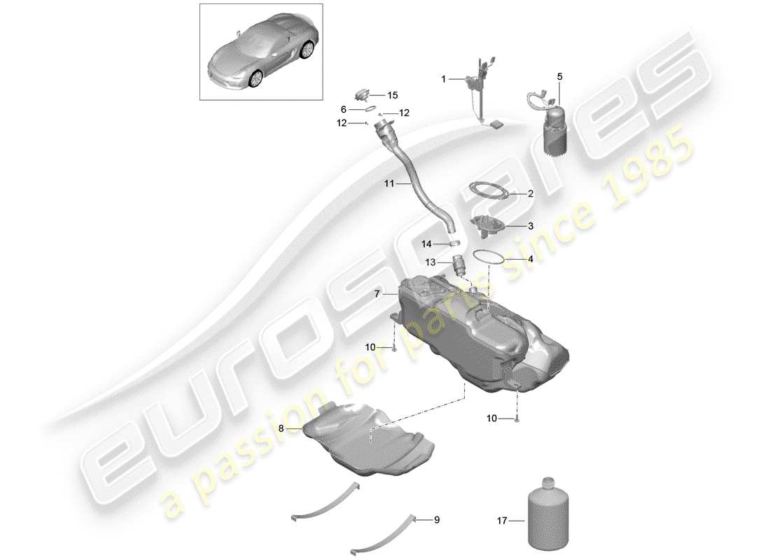 porsche 2016 (981 boxster spyder) kraftstofftank teilediagramm