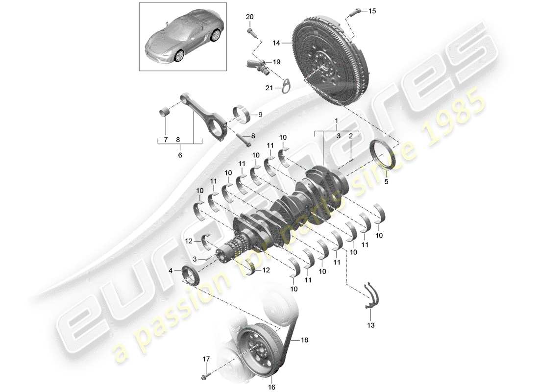 porsche 2016 (981 boxster spyder) kurbelwelle teilediagramm