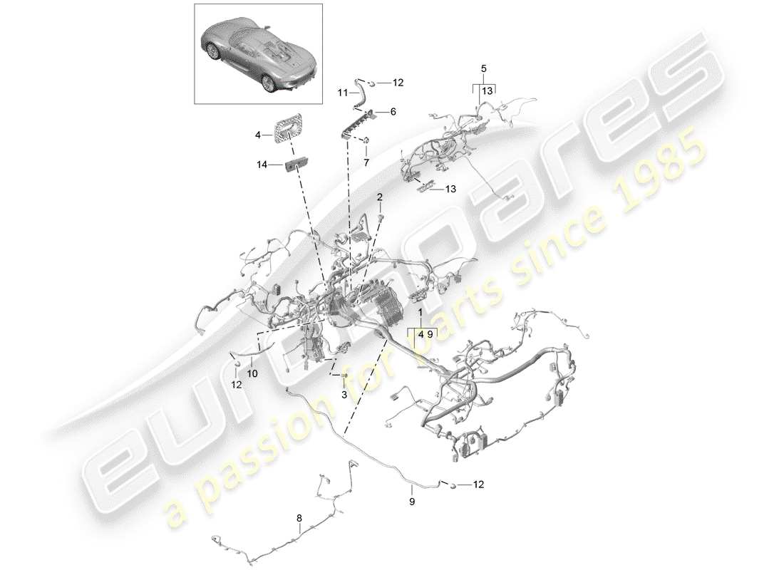 porsche 2015 (918 spyder) kabelbäume ersatzteildiagramm