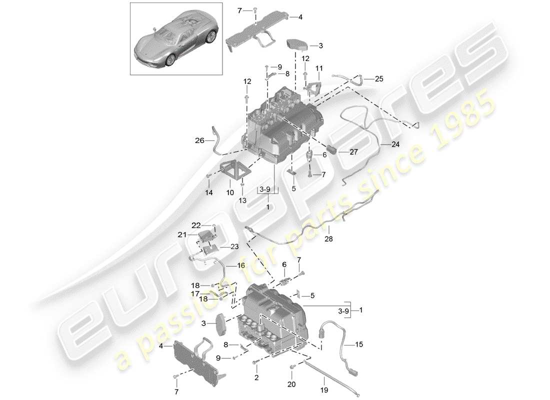 porsche 2015 (918 spyder) leistungs- und steuerelektronik - teilediagramm
