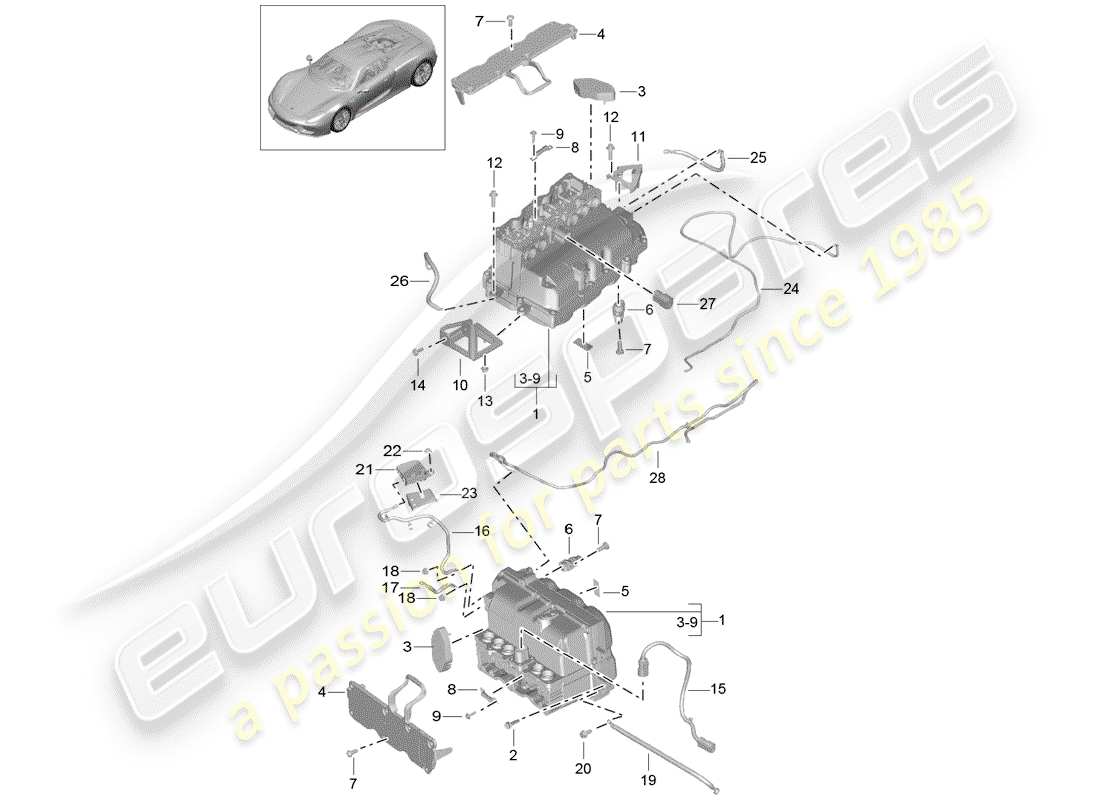 porsche 918 spyder (2015) leistungs- und steuerelektronik - teilediagramm