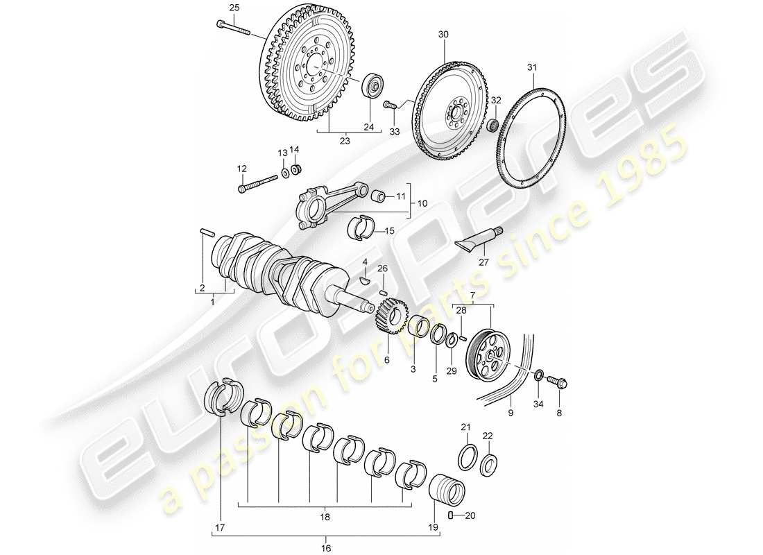 porsche 2002 (996 gt3) kurbelwelle teilediagramm