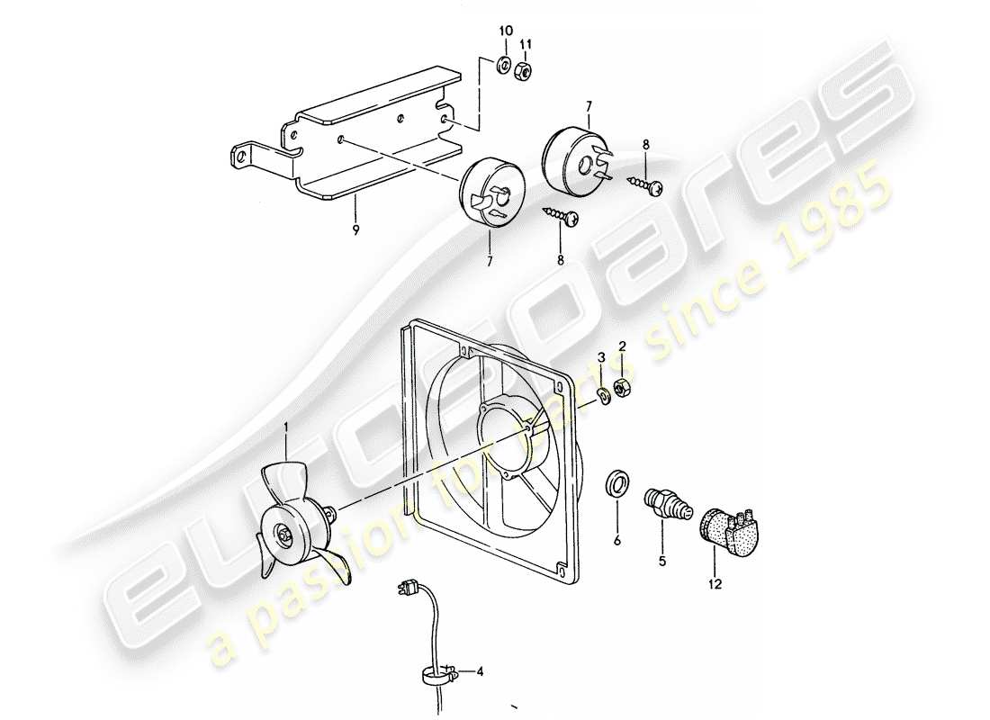 porsche 1986 (944) elektrischer lüfter - ersatzteildiagramm