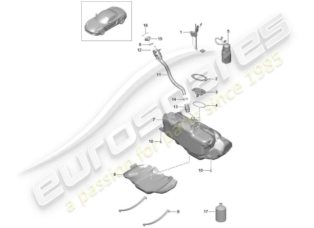 porsche 2015 (981 boxster) kraftstofftank teilediagramm