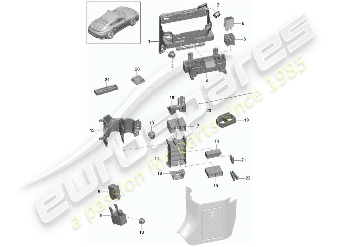 porsche 2014 (991-1 turbo) sicherungskasten/relaisplatte ersatzteildiagramm