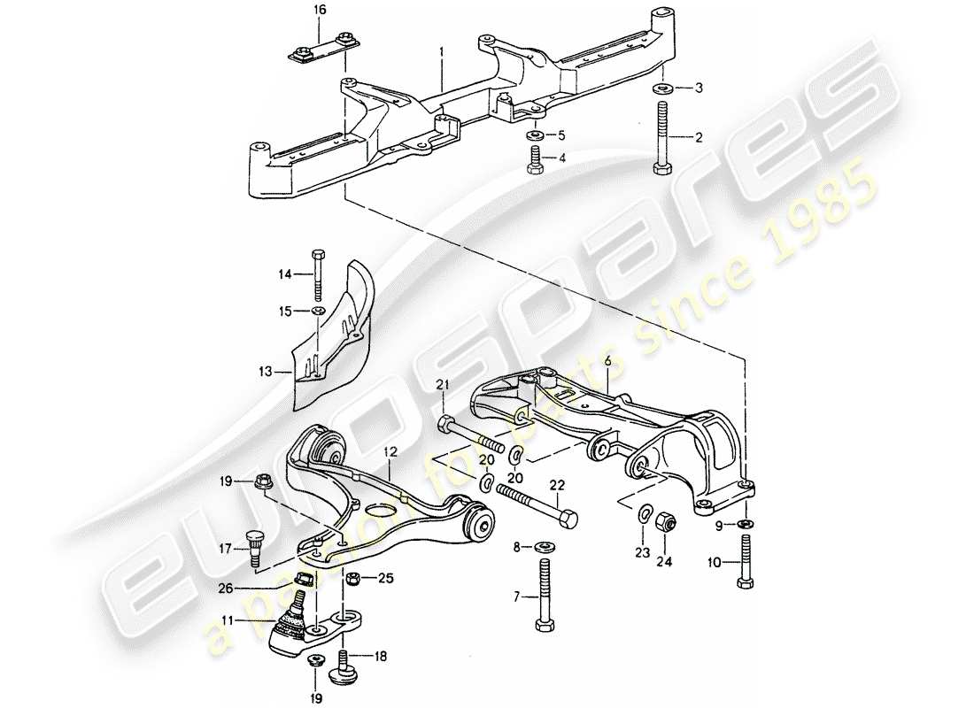 porsche 1991 (964) quertraeger - querlenker ersatzteildiagramm