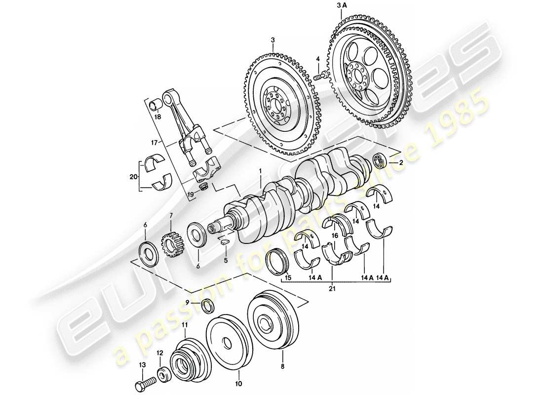 porsche 1985 (928) kurbelwelle - pleuelstange ersatzteildiagramm