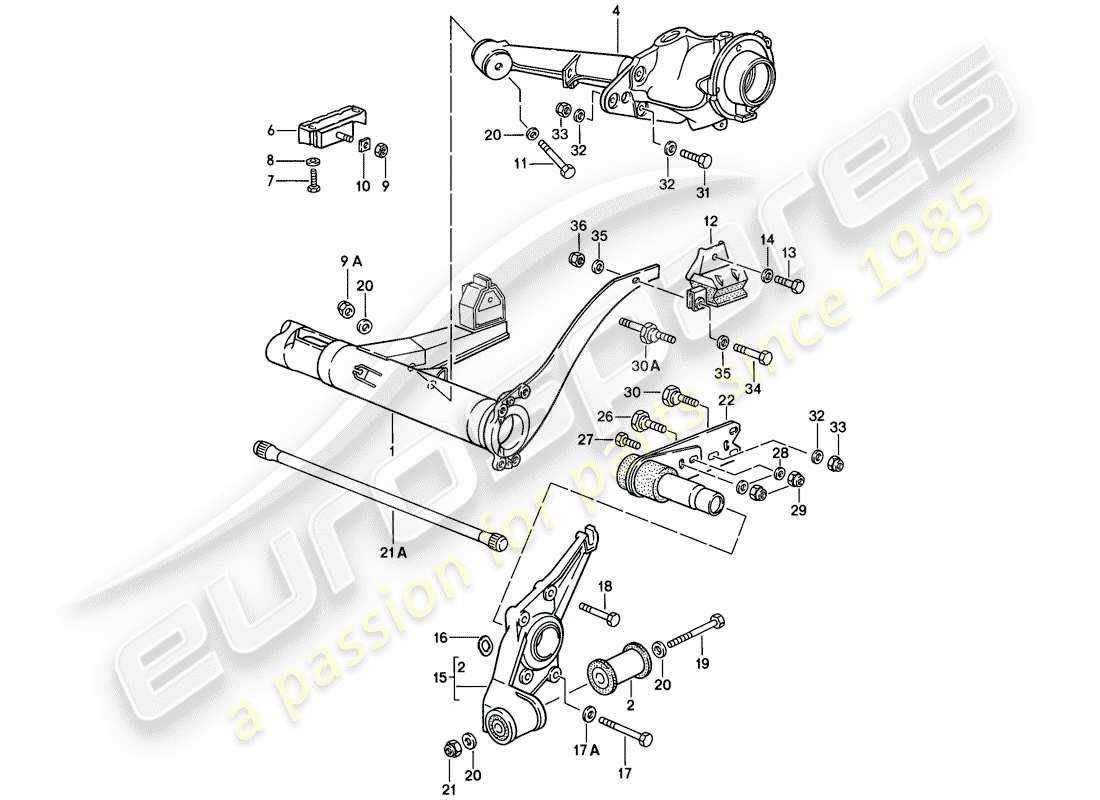 porsche 1986 (944) hinterachsträger - hinterachslenkung ersatzteildiagramm