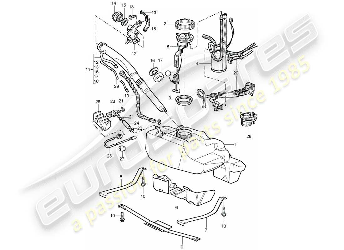 porsche 2001 (996 turbo / gt2) treibstofftank teilediagramm