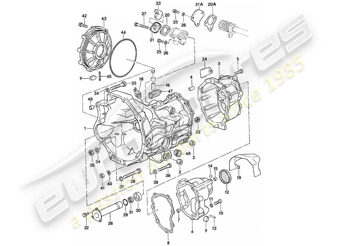 porsche 924 (1980) replacement transmission - transmission case - manual gearbox - vq vr uv md - me mf mb mx - 4q 5q 6q - d - mj 1981>> part diagram