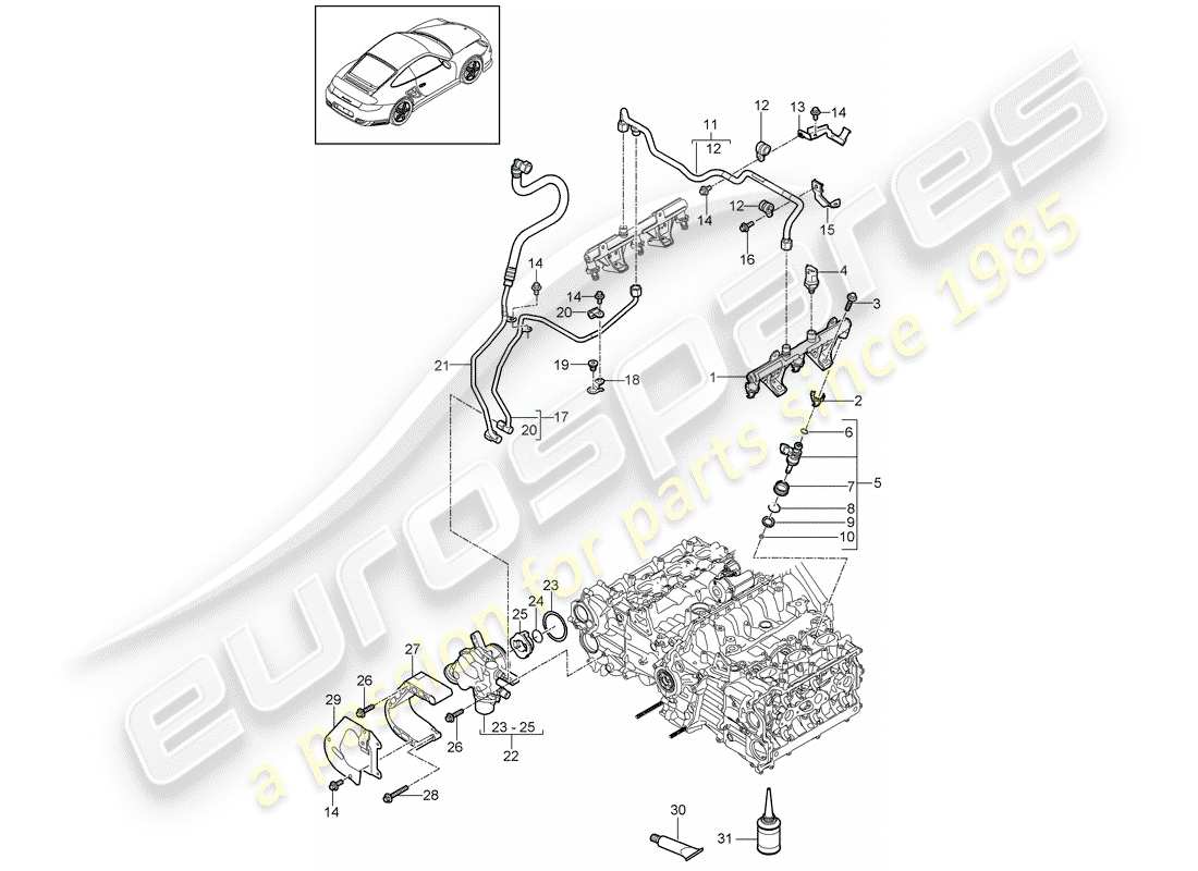 porsche 2012 (997-2 turbo / gt2 rs) kraftstoffsammelrohr ersatzteildiagramm
