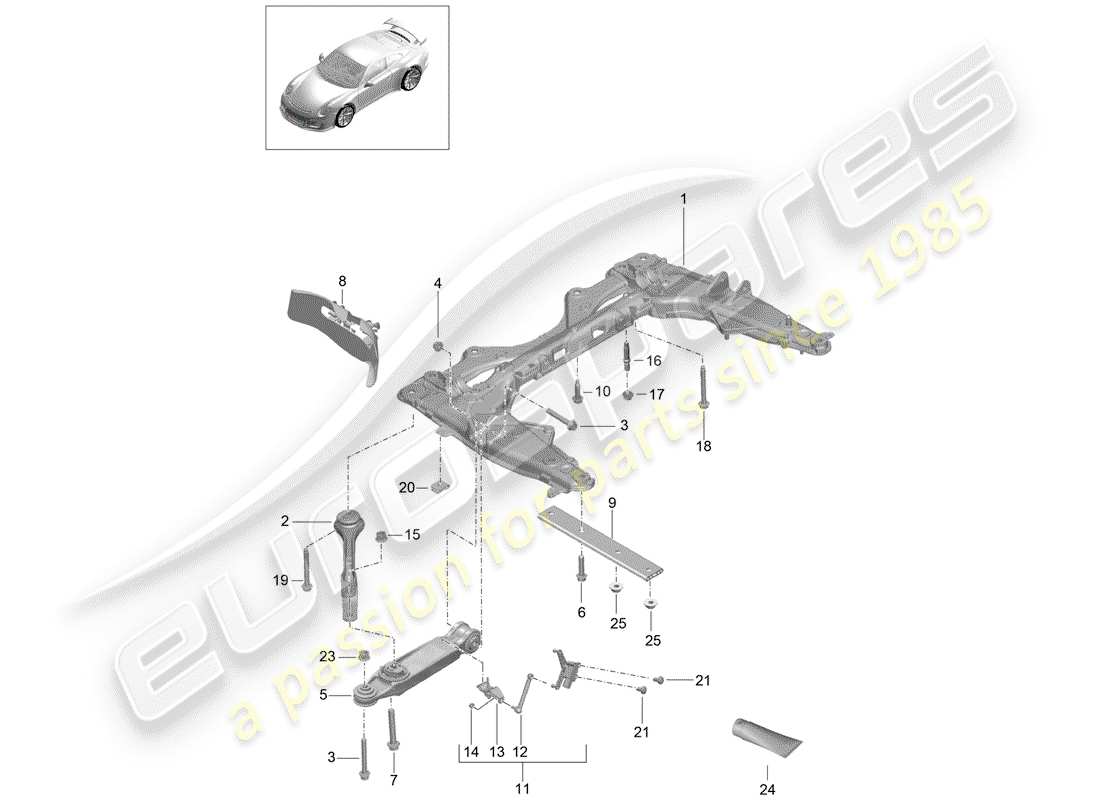 porsche 2020 (991-2 r/gt3/rs) quertraeger ersatzteildiagramm