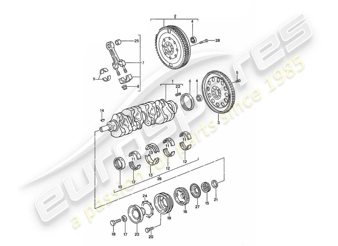 porsche 1992 (968) kurbelwelle - pleuelstange ersatzteildiagramm