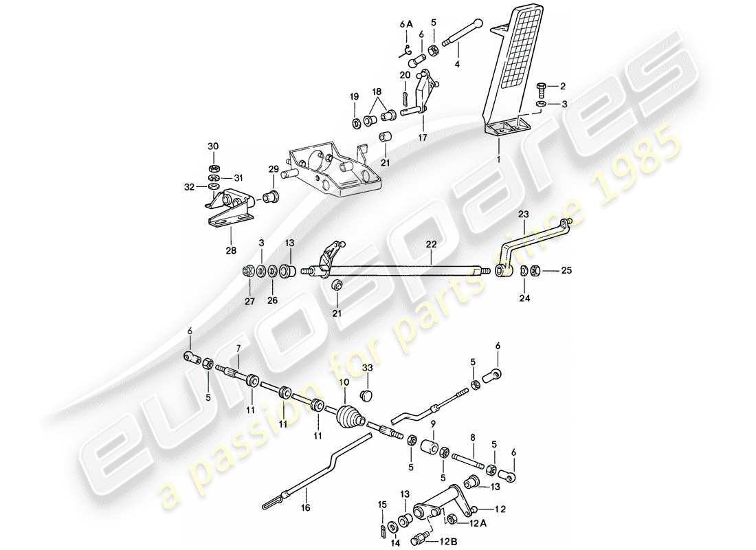 porsche 1985 (911) pedale - drosselklappensteuerung teilediagramm