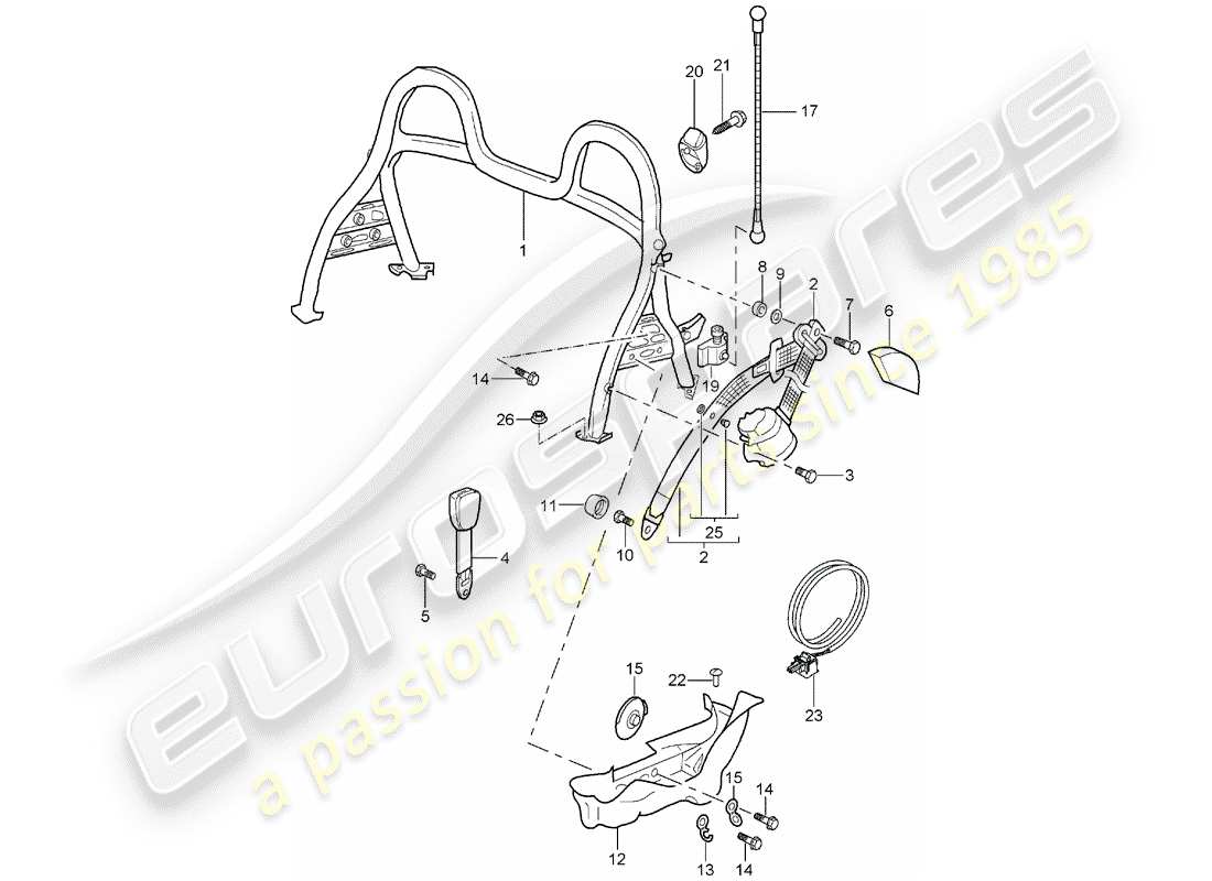 porsche 1997 (986 boxster) roll bar-ersatzteildiagramm