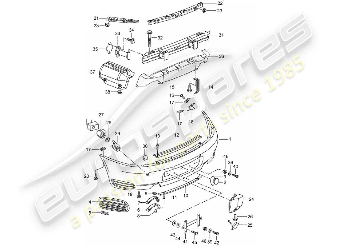 porsche 2002 (996 turbo / gt2) stoßstange ersatzteildiagramm