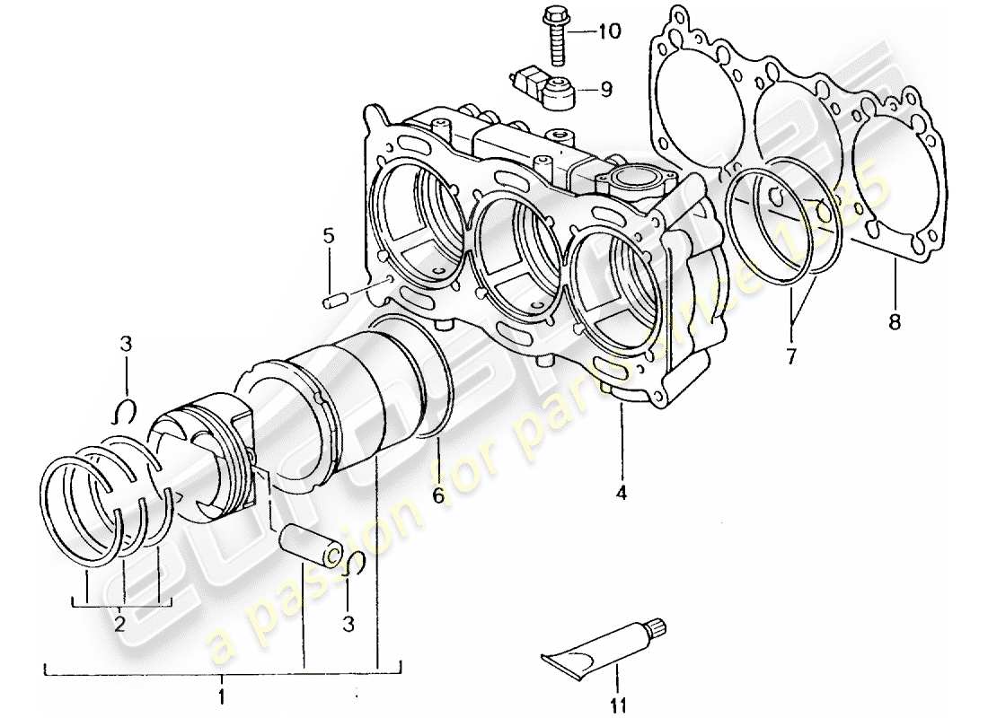 porsche 2005 (996 turbo / gt2) zylinder mit kolben - siehe werkstatthandbuch ersatzteildiagramm