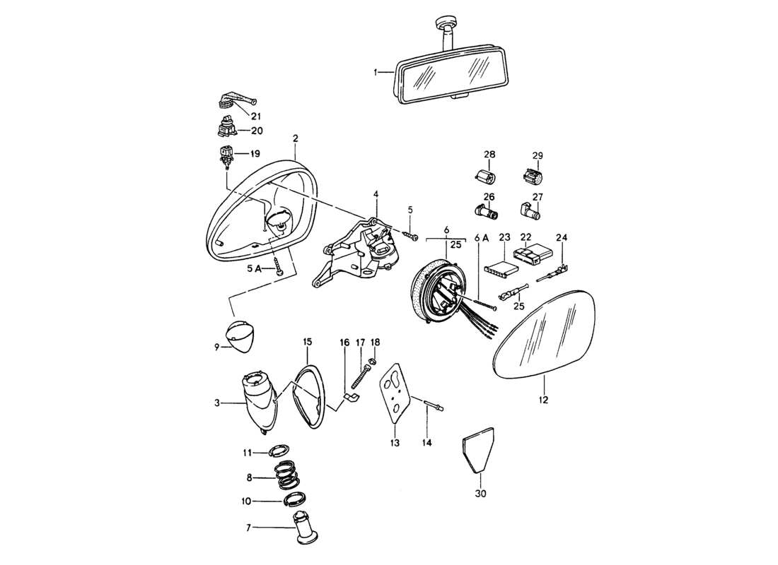 porsche 1994 (964) rückspiegel innen - rückspiegel teilediagramm