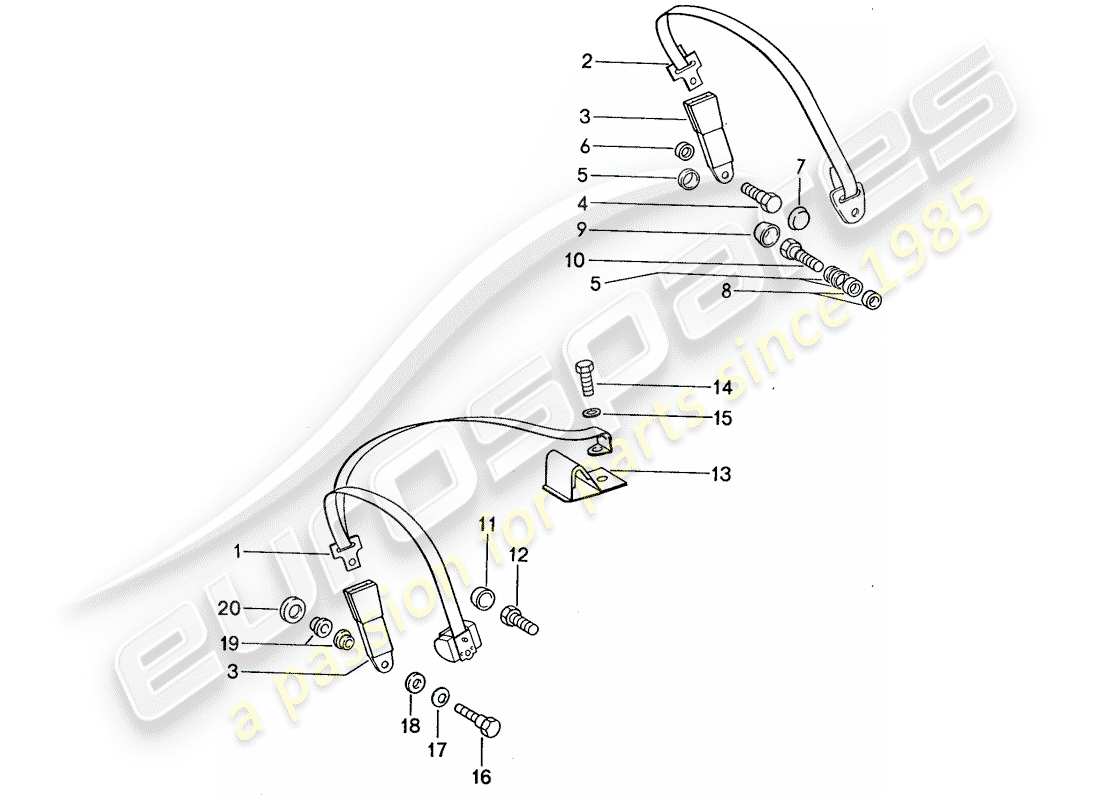 porsche 1988 (959) sicherheitsgurt - teilediagramm