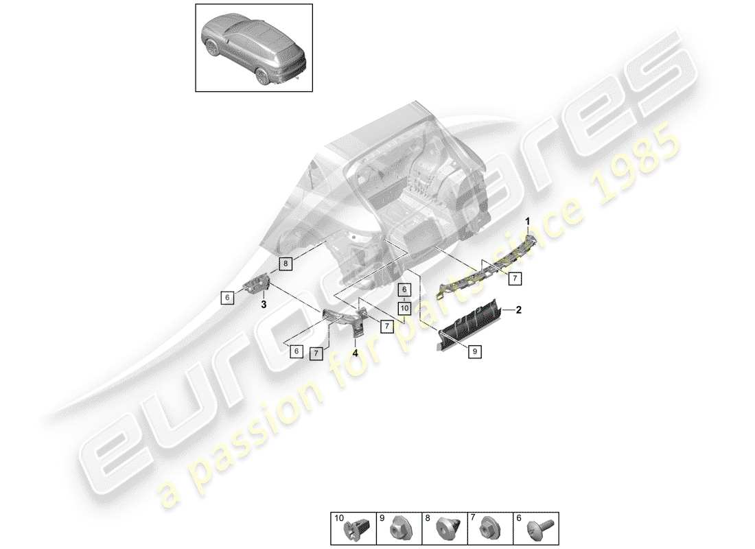 porsche 2019 (cayenne e3 9ya/9yb) befestigungselemente ersatzteildiagramm