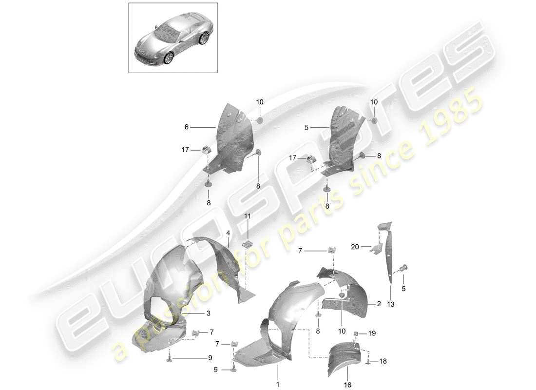 porsche 2019 (991-2 r/gt3/rs) wheelhouse protector ersatzteildiagramm