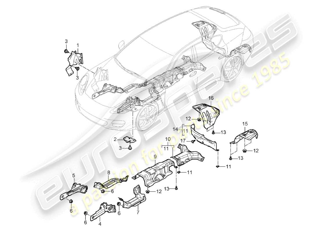 porsche 2010 (cayenne e1 9pa) zierleisten wärmedämmung unterboden teilediagramm