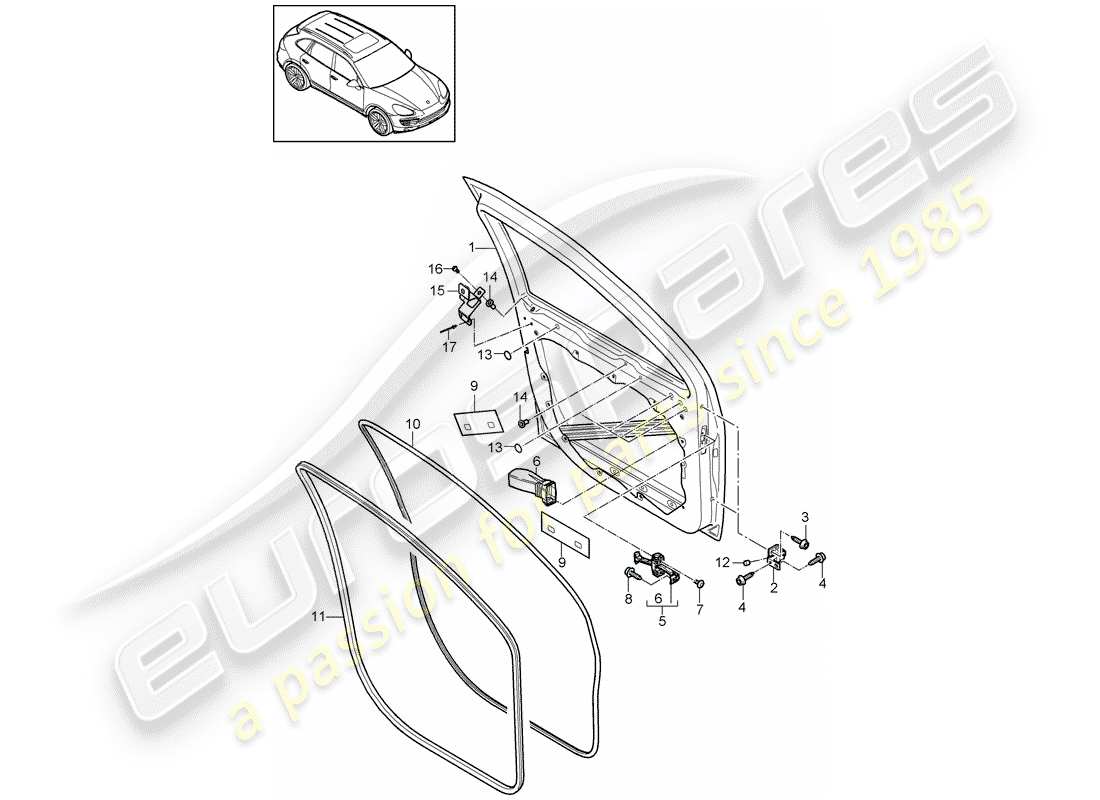 porsche 2014 (cayenne e2 92a) türschale teilediagramm