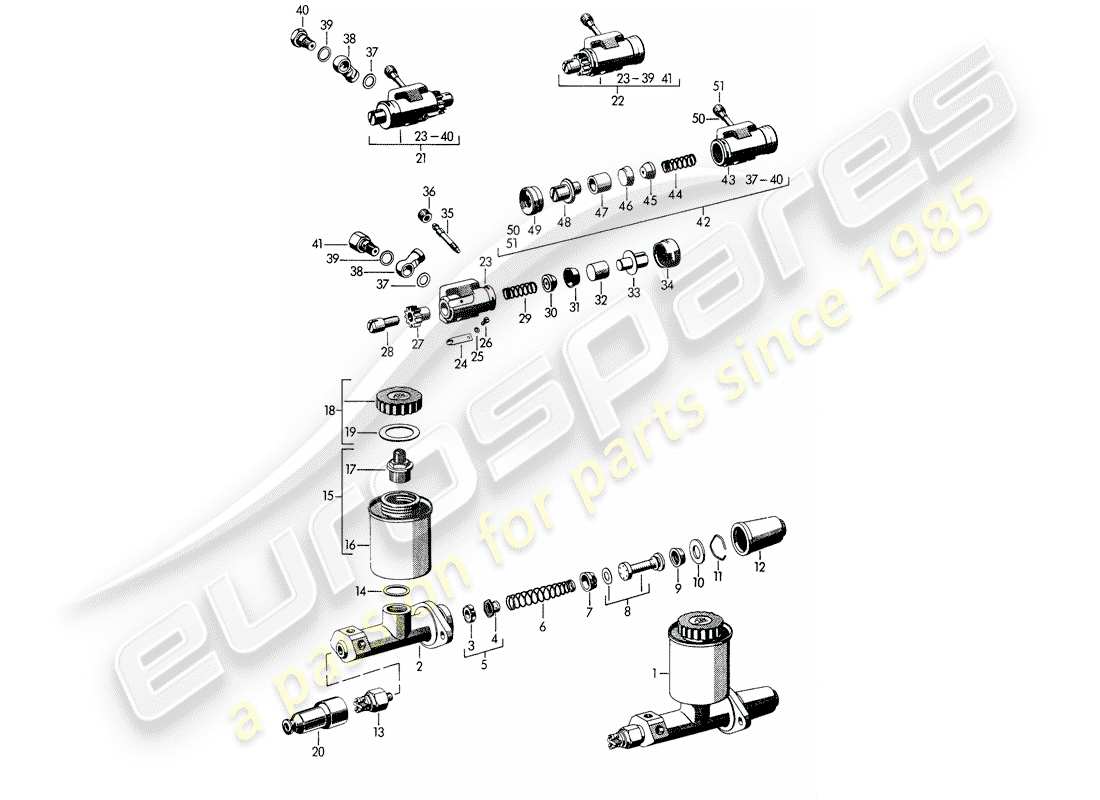 porsche 1961 (356b/356c) radbremszylinder - hauptbremszylinder ersatzteildiagramm