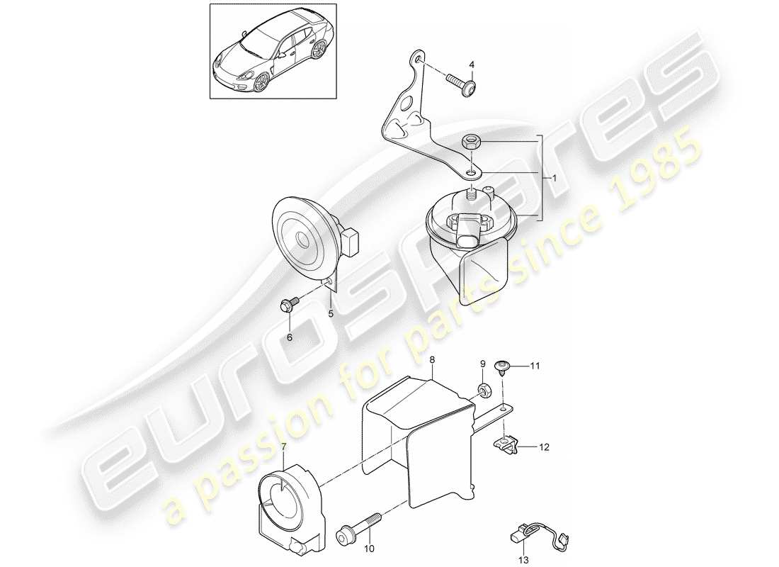 porsche 2011 (panamera 970) fanfare horn ersatzteildiagramm