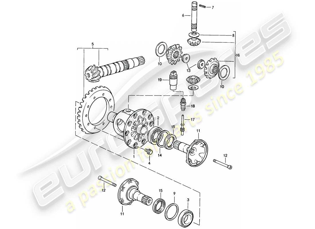 porsche 944 (1987) differential - manual gearbox part diagram