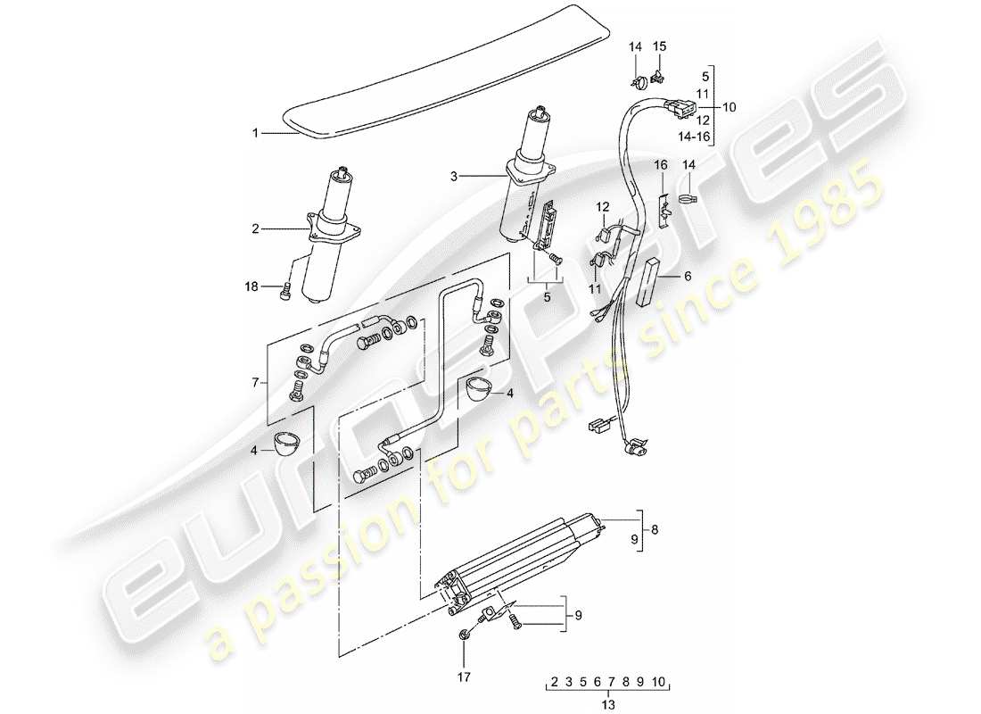 porsche 2005 (996 turbo / gt2) heckspoiler teilediagramm