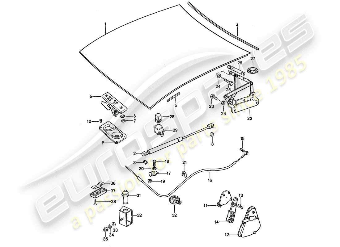 porsche 1995 (928) motorhaube - einbauteile ersatzteildiagramm