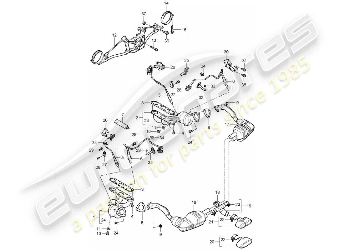 porsche 2007 (987 boxster) auspuffanlage teilediagramm