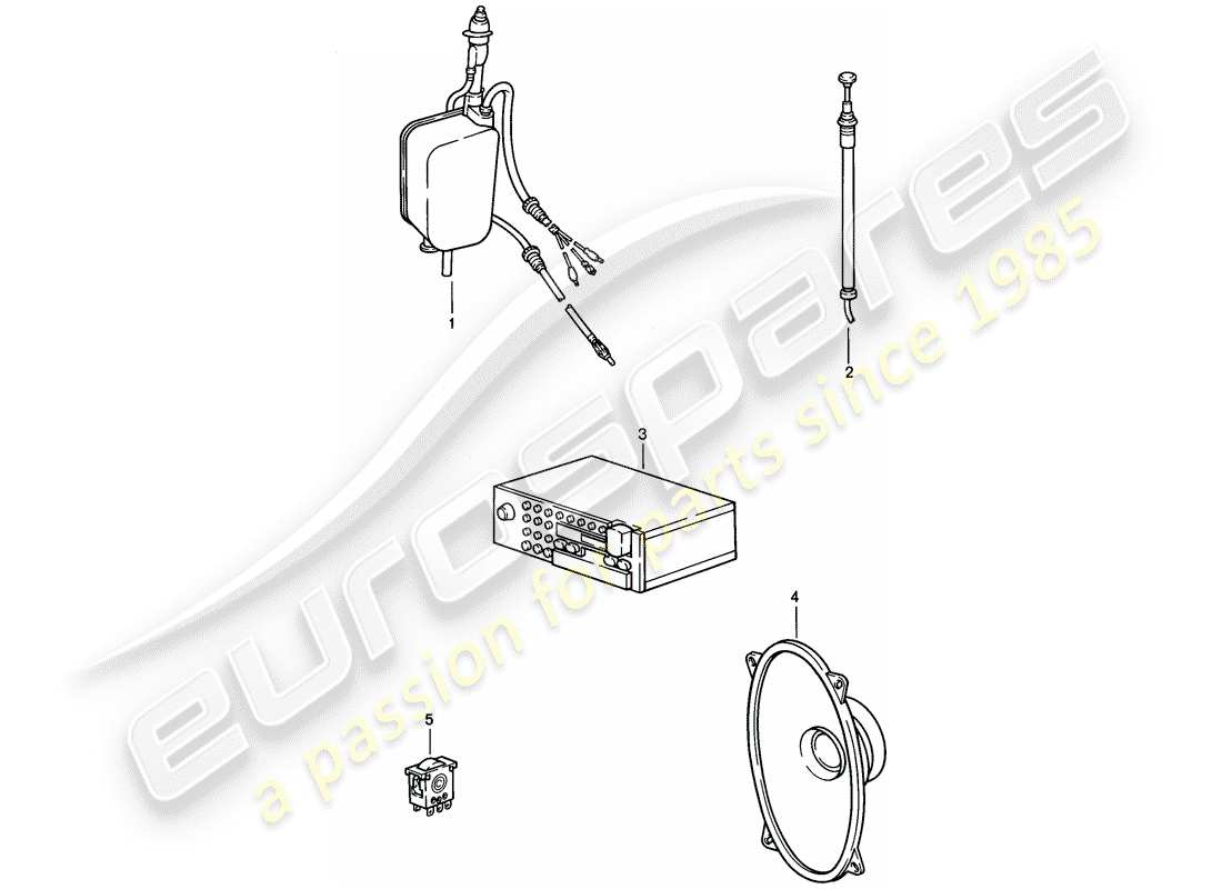 porsche 1986 (911) funkgerät - einbauteile teilediagramm