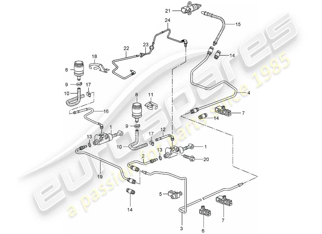 porsche 2003 (996 turbo / gt2) hydraulische kupplung - funktionsweise - kupplungsgeberzylinder - hydraulische kupplungsleitung ersatzteildiagramm