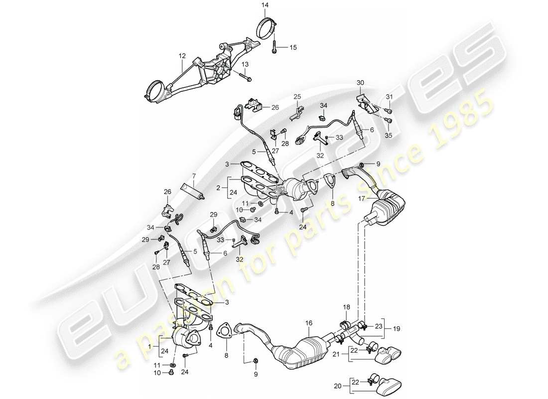 porsche 2007 (987 cayman) auspuffanlage teilediagramm